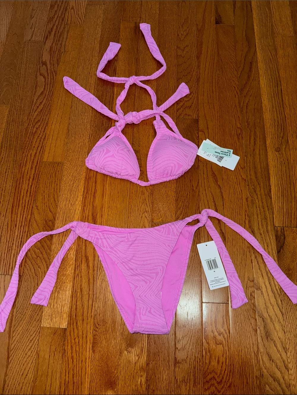 Hurley Pink Textured Swim Top with Signature Logo